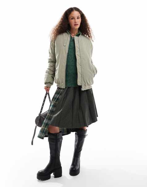 Emory Park nylon zip through bomber jacket in khaki - view 1