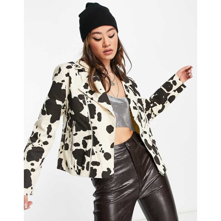 Cow print hot sale leather jacket