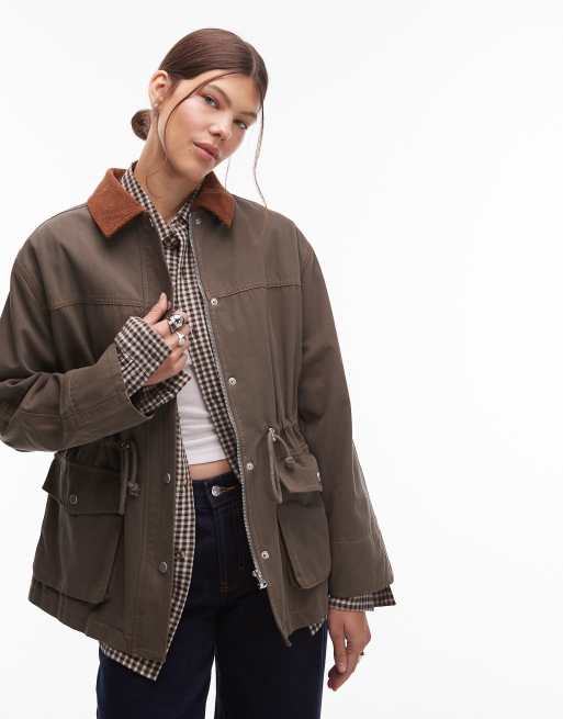 Emory Park oversized button through worker jacket in olive, 2 of 4