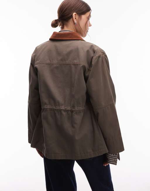 Emory Park oversized button through worker jacket in olive, 4 of 4