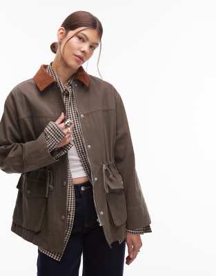 Emory Park Oversized Button Up Worker Jacket In Brown
