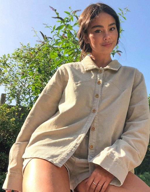 Emory Park oversized shirt in cream corduroy co-ord