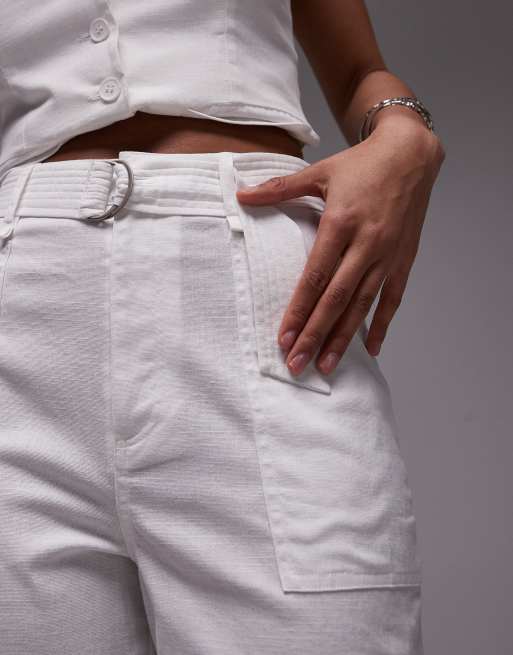 Emory Park - Pantalon large d'ensemble en lin avec ceinture - Blanc, 3 de 5