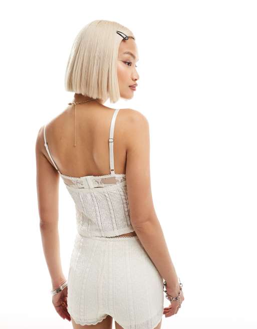 ★NOFFICIALNOFFICE★ROSE LACE OFF SHOULDER TOP WHITE★正規品 Trendy Babe Off-The-Shoulder Ruched Lace Top | Windsor