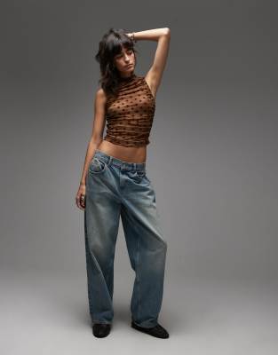 Emory Park Polka Dot Sheer High Neck Top In Brown