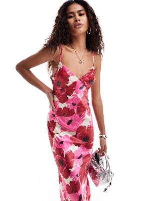 poppy floral detail cami maxi dress in pink