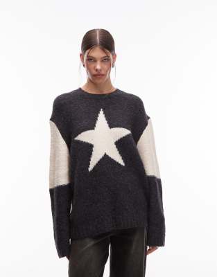 Emory Park - Pullover in Anthrazit mit Intarsia-Sternmotiv-Grau