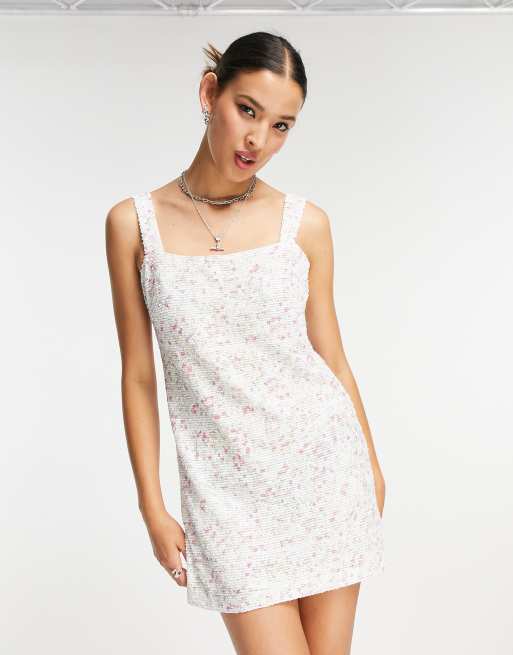 Emory Park - Robe courte style années 90 à encolure carrée et motif fleuri vintage en sequins
