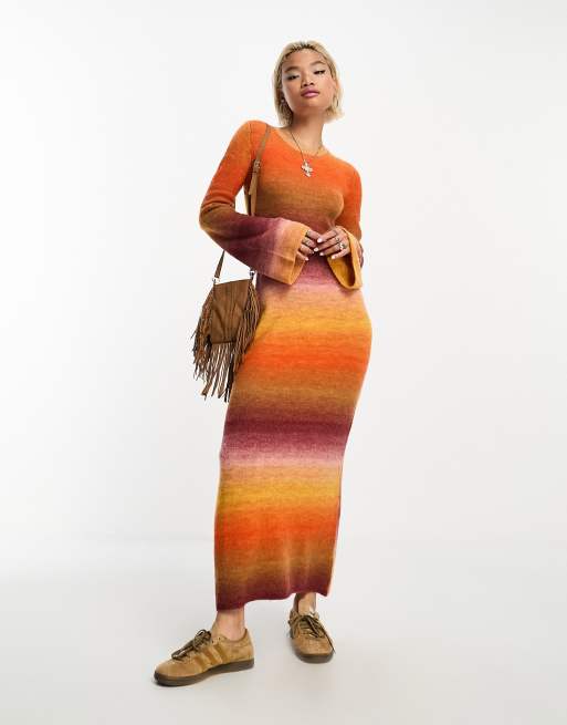 Emory Park - Robe longue en maille effet dégradé à manches évasées - Multicolore