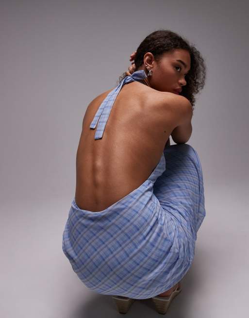 Emory Park - Robe mi-longue dos nu à carreaux - Bleu, 2 de 4