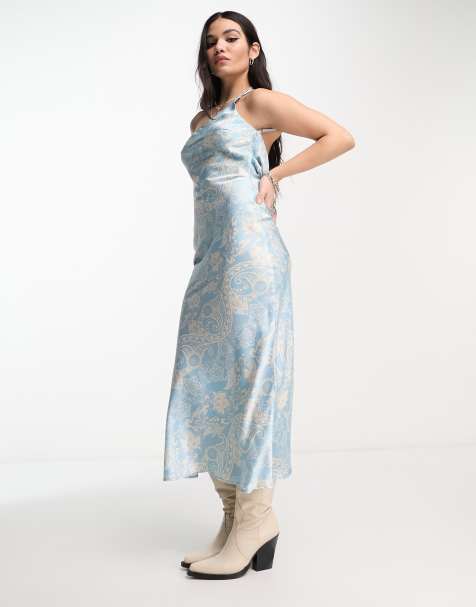 Emory Park satin paisley print one shoulder midaxi dress in blue - view 1