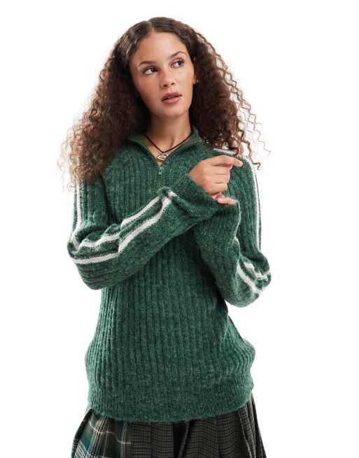 Emory Park side-stripe oversized sweater in forest green