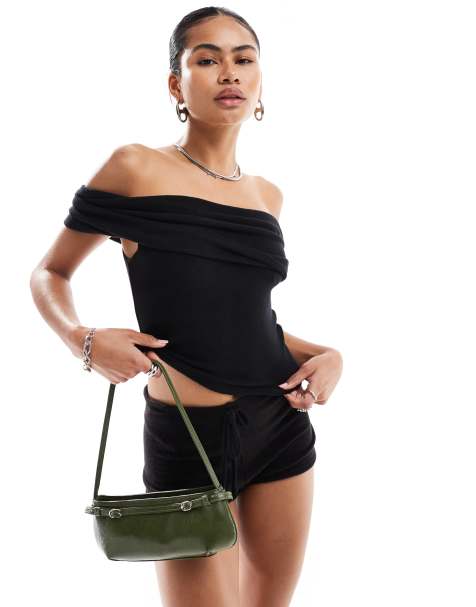Emory Park soft off-shoulder knitted top co-ord in black - view 1