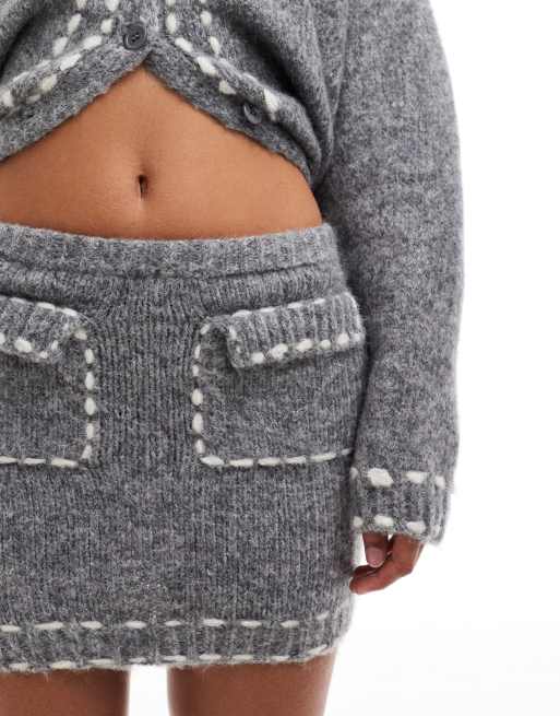 Emory Park stitch detail knit mini skirt in gray - part of a set
