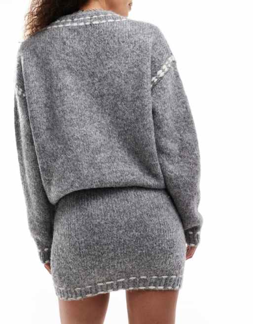 Emory Park stitch detail knit mini skirt in gray - part of a set