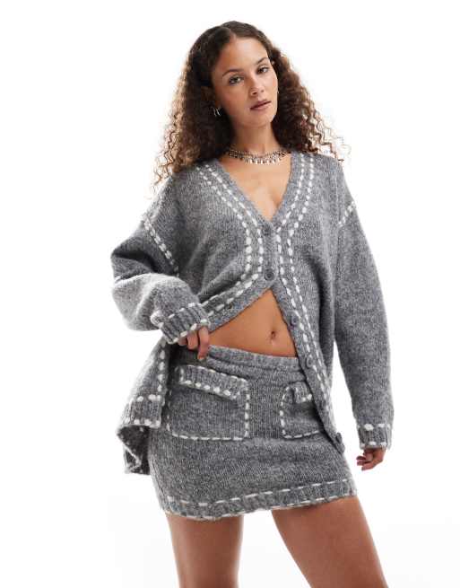 Emory Park stitch detail knit mini skirt in gray - part of a set