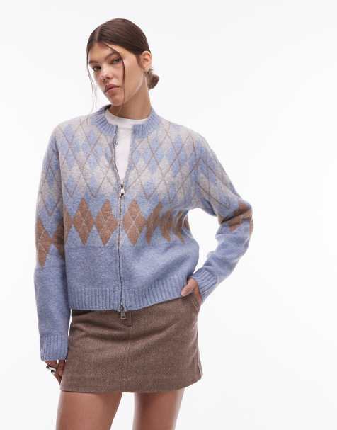 Emory Park – Strickjacke in Babyblau mit Rautenmuster und Reißverschluss - view 1