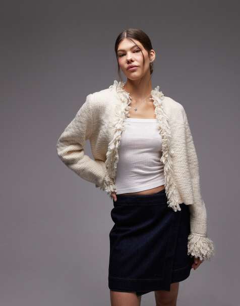 Emory Park – Strickjacke in Elfenbein mit strukturiertem Besatz - view 1