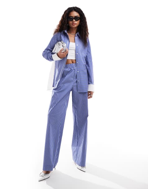 Emory Park stripe wide leg trousers co-ord in blue - view 1
