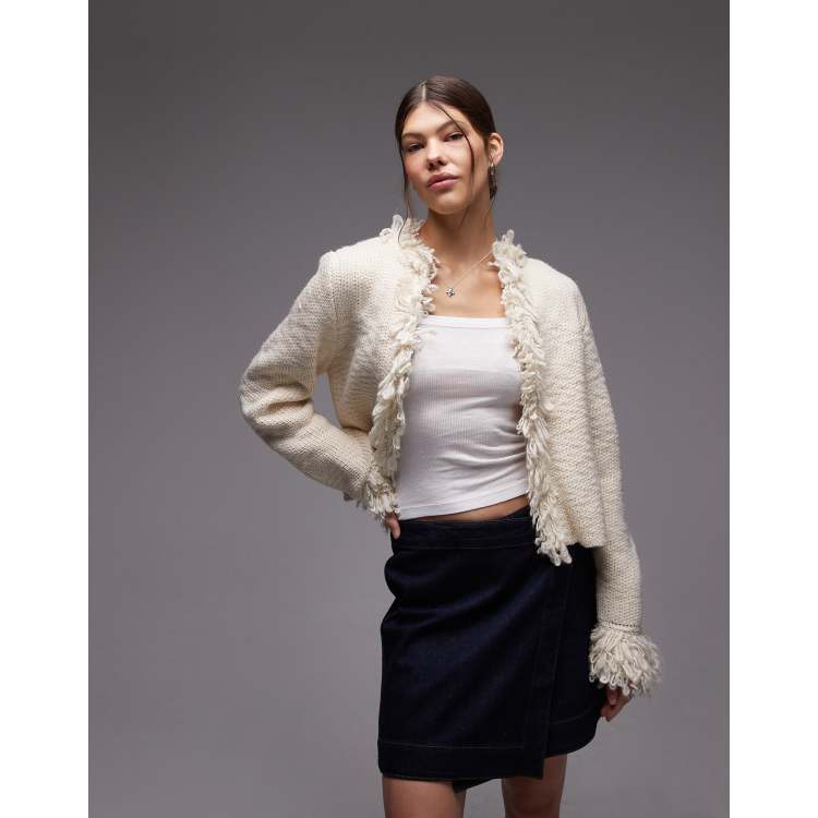 Emory Park textured trim cardigan in ivory | ASOS