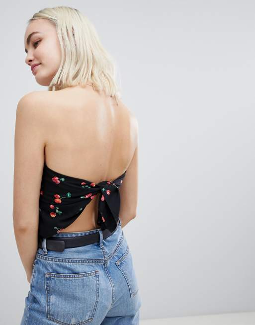 Cherry printed crop top with back tie