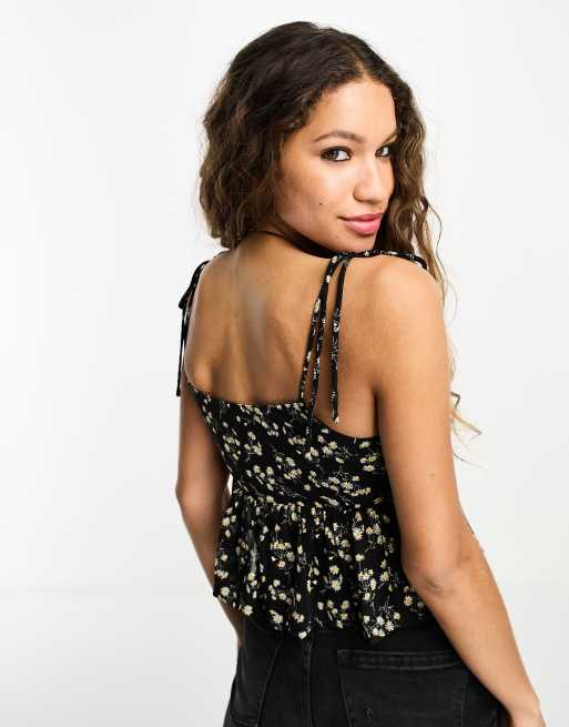 Black floral cami top new arrivals