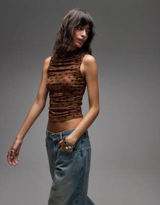 Emory Park - Transparentes, hochgeschlossenes Oberteil in Braun mit Polka Dots-Brown