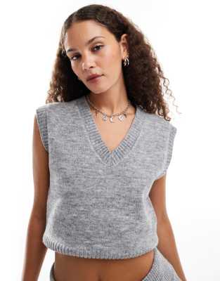 v-neck knit vest in heather gray - part of a set