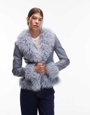 Emory Park - Veste ajustée imitation shearling - Bleu poudré