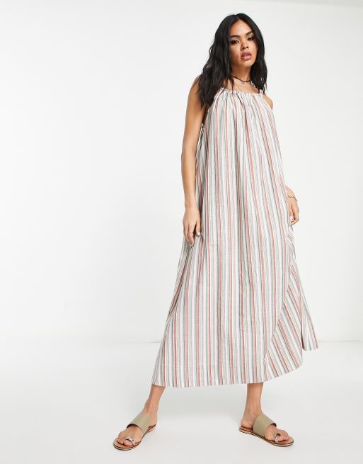 Emory Park - Vestito a trapezio con gonna al polpaccio in lino a righe multicolore
