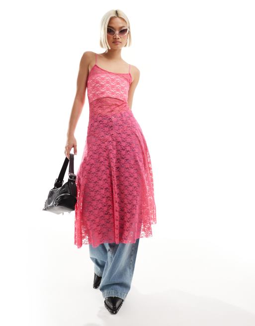 Emory Park - Vestito in pizzo fucsia con gonna al polpaccio