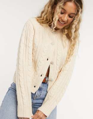 Emory Park vintage cardigan with crystal buttons in cream cable knit