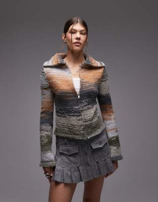 Emory Park Wide Collar Zip Up Cardigan In Green
