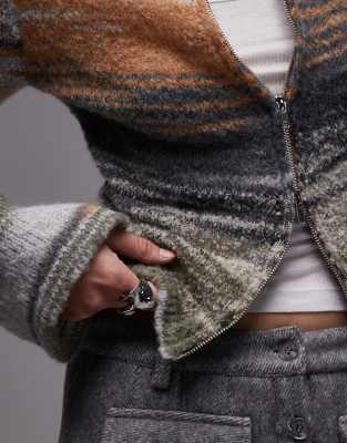 Emory Park Wide Collar Zip Up Cardigan In Green