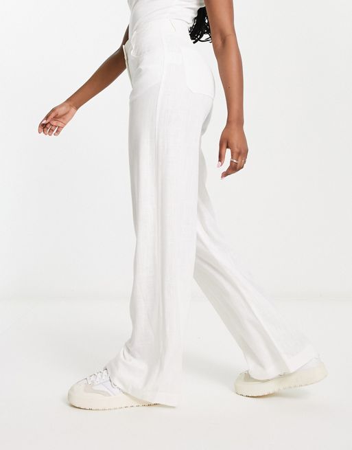 Weekday Cosmo cargo linen pants in white