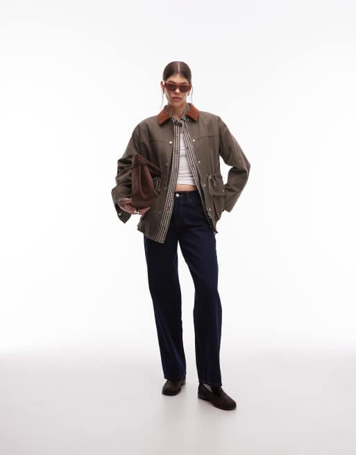 Emory Park – Zapinana na guziki oliwkowa kurtka typu worker oversize