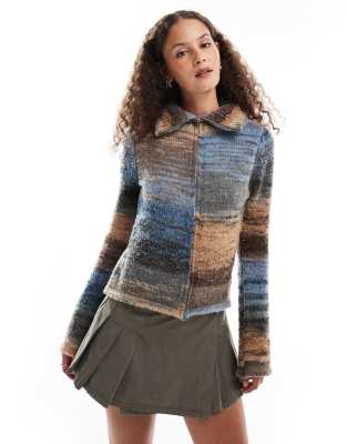 Emory Park zip through roll neck cardigan in multi