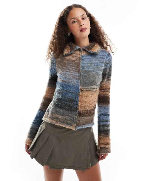 Emory Park zip through roll neck cardigan in multi - view 1