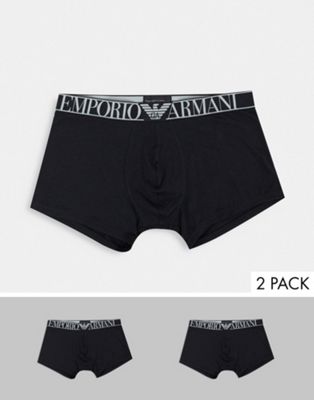 Emporio Armani 2 pack large logo trunks in black