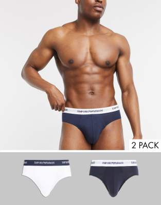 Emporio Armani 2 pack logo briefs in multi-White