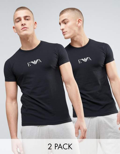 Emporio Armani 2 pack logo lounge t shirts in black