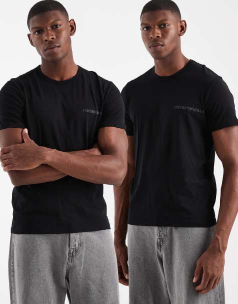 Emporio Armani 2-pack logo short sleeve lounge t-shirts in black - view 1
