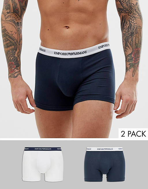  Underwear/Emporio Armani 2 pack logo trunks in navy/white 