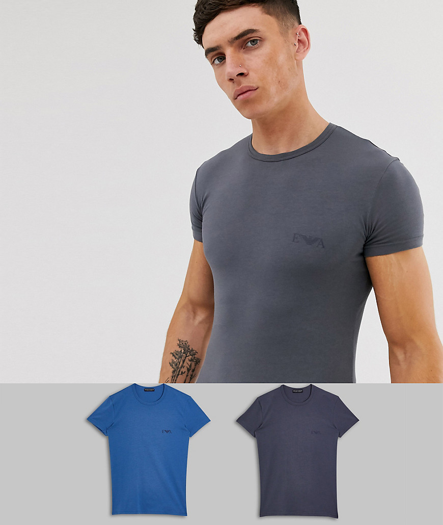 Emporio Armani 2 pack slim fit Eva eagle logo t-shirt in grey and blue