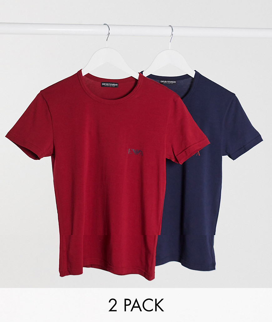 Emporio Armani 2 pack slim fit Eva eagle logo t-shirts in navy and burgundy