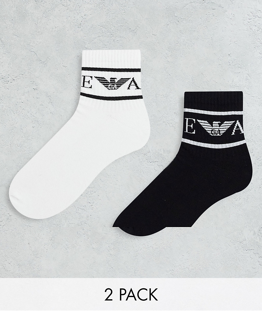 emporio armani 2 pack sport socks in white/black-multi
