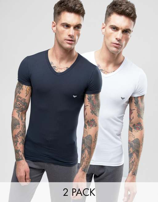 Emporio Armani 2 Pack Stretch Cotton V Neck T Shirt In Extreme