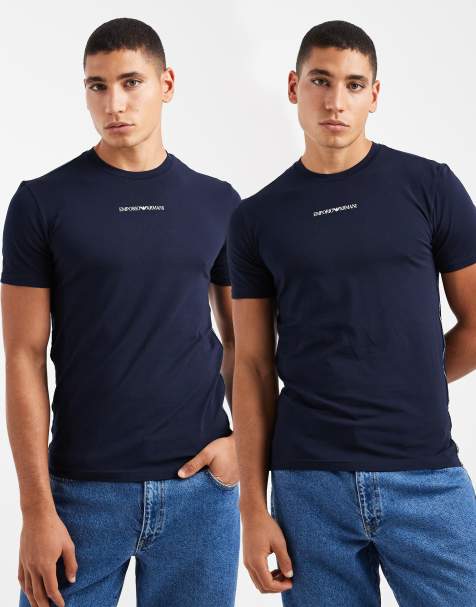 Emporio Armani – 2er-Pack kurzärmlige Lounge-T-Shirts in Marineblau mit Logo - view 1