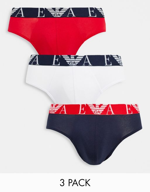 Emporio Armani 3 pack briefs in white/navy/red