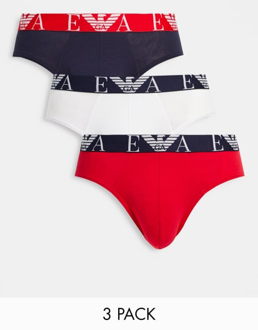 Emporio Armani 3 pack briefs in white navy red